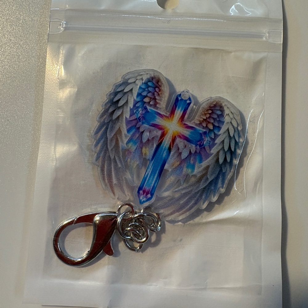 Angel Wings Cross Keychain Silvertone